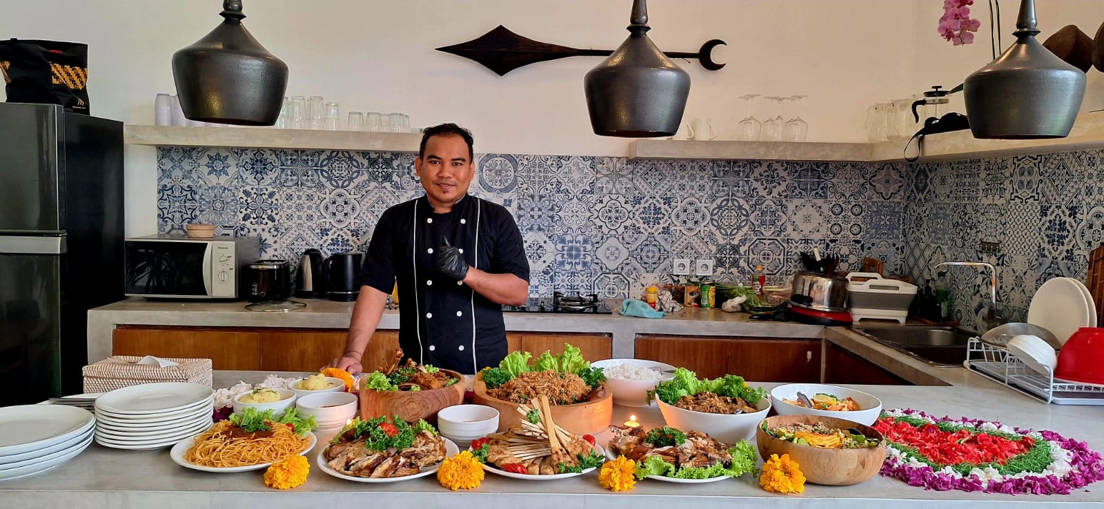 Private chef preparing in-villa Balinese fine dining